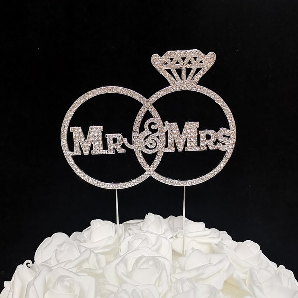 Mr&Mrs Cake Topper for Wedding - Scripted Style / Silver/Gold