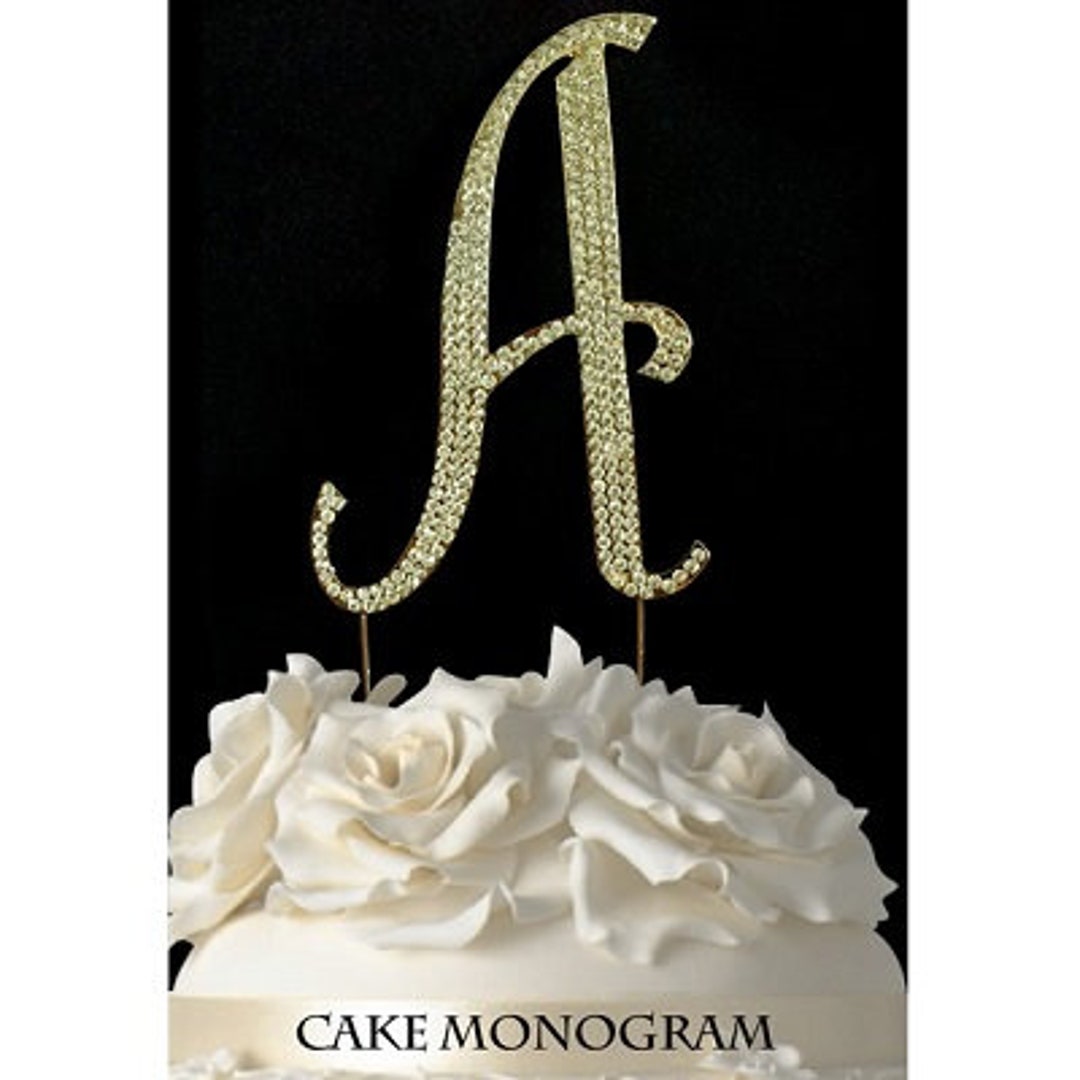 Gold Rhinestone Monogram Bling Cake Toppers - Etsy