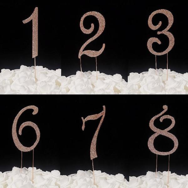 Numbers Cake Toppers - Rose Gold / Clear rhinestones