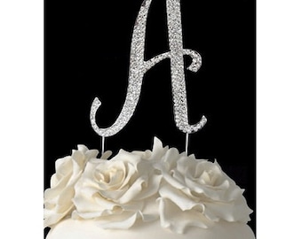 Silver Rhinestone Monogram Bling Cake Toppers