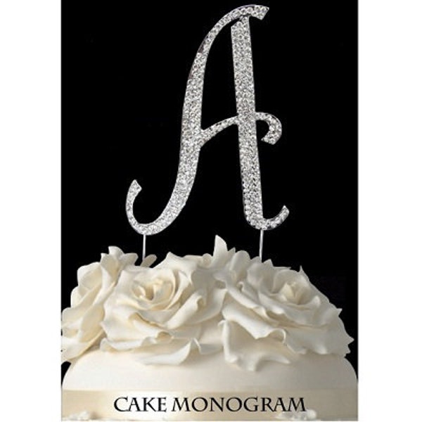 Silver Rhinestone Monogram Bling Cake Toppers