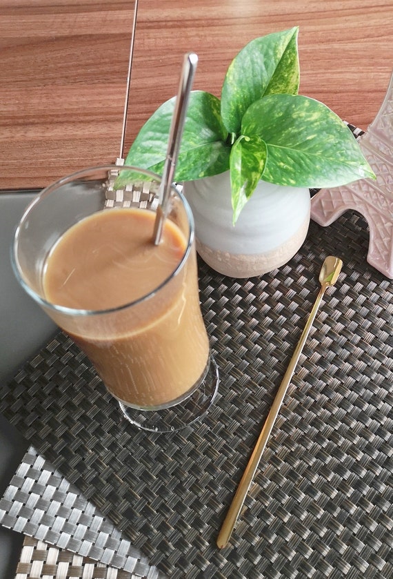 Square-Headed Teaspoon,5PCS Long Handle Stirring Spoon,Mini Coffee Spoon,Stainless Steel Dessert Scoop,Multifunction Stirring Spoon(Gold