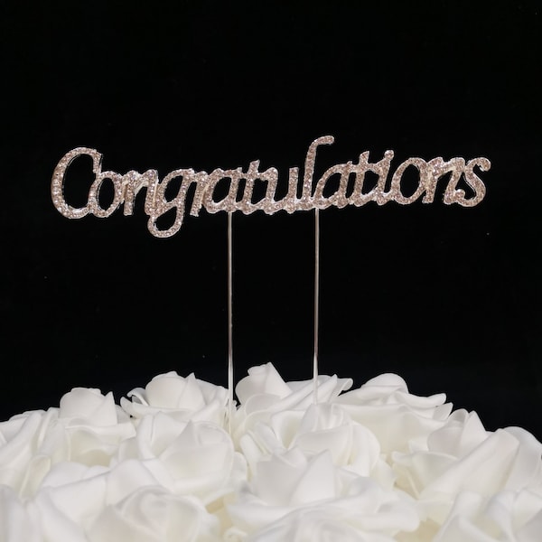 Congratulations Rhinestone Monogram Cake Toppers - Silver and Gold