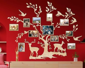 Collage de fotos familiares grandes enmarcadas en un hermoso árbol de madera - Impresionante arte de pared y regalo para los padres - Regalo único del primer aniversario