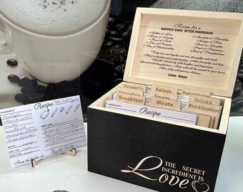 Kit boîte à recettes gravée avec intercalaires et cartes - Souvenir de famille unique pour pendaison de crémaillère ou fête des mères 5 x 7 feuilles