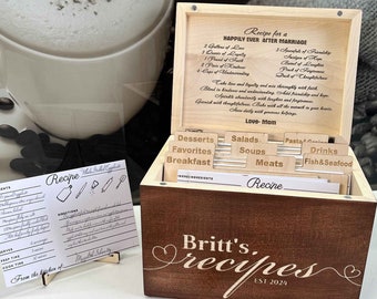 Cook Gift Idea: Personalized Recipe Box with Dividers and Cards 4x6 and 5x7 - Handcrafted Kitchen Storage Solution