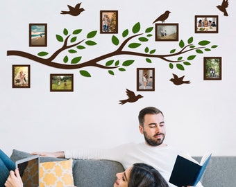 Wooden Family Tree Branches With Photo Frames, Wall Decal Easy To Install, Gifts, Home Decor, Photo Wall Art, Wooden Tree with Photo Frames