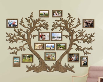 Wooden Family Tree With Photo Frames, Family Tree Art, Large Tree Of Life Wall Sticker, Grandparents Photo Collage, Collage Picture Frames