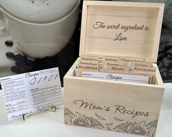 Personalized Recipe box engraved Family recipe box and Recipe dividers Recipe Cards Housewarming Gift 5th Anniversary Gift Mothers day gift