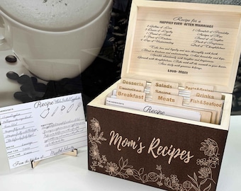 Personalized Recipe box engraved Family recipe box and Recipe dividers Recipe Cards Housewarming Gift 5th Anniversary Gift Mothers day gift