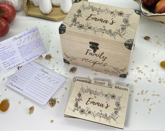 Boîte de recettes en bois 4 x 6 cartes de recettes et séparateurs de recettes pour cuisiner une boîte de recettes personnalisée pour maman, cadeau pour petite amie, cadeau pour meilleure amie