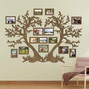 Wooden Family Tree With Photo Frames, Family Tree Art, Large Tree Of Life Wall Sticker, Grandparents Photo Collage, Collage Picture Frames