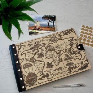 Travel Photo Album Personalized Wood Album Gift for Couple Destination Custom Photo Album Map Wedding Gift Adventure Wedding Photo Album