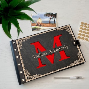 Engraved Wood Photo Album Engagement Gift for Couple Custom Album Wedding Gift Personalized Wedding Photo Book