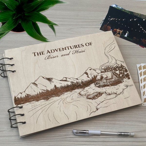 Personalized Travel Scrapbook wooden Album adventure scrapbook ideas Honeymoon Album gift for newlyweds engraved scrapbook travel gifts