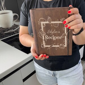 Livro de receitas personalizado, presentes de chef para mulheres, livro de receitas de madeira, livro de receitas de família, receita manuscrita, presentes de família personalizados, livro de receitas vintage