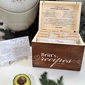 Idea regalo per cuoco: scatola di ricette personalizzata con divisori e cartoncini 4x6 e 5x7 - Soluzione artigianale per riporre la cucina