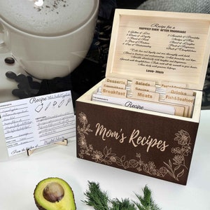 Gepersonaliseerde receptendoos gegraveerd Familiereceptendoos en receptverdelers Receptkaarten Housewarming Gift 5e verjaardagscadeau Moederdagcadeau