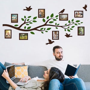 Wooden Family Tree Branches With Photo Frames, Wall Decal Easy To Install, Gifts, Home Decor, Photo Wall Art, Wooden Tree with Photo Frames