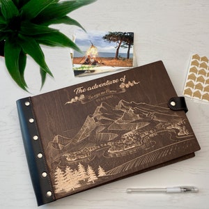 Álbum de recortes de viaje personalizado, álbum de madera, ideas para regalos de boda, álbum de luna de miel, regalo para recién casados, álbum de recortes grabado, regalos de viaje