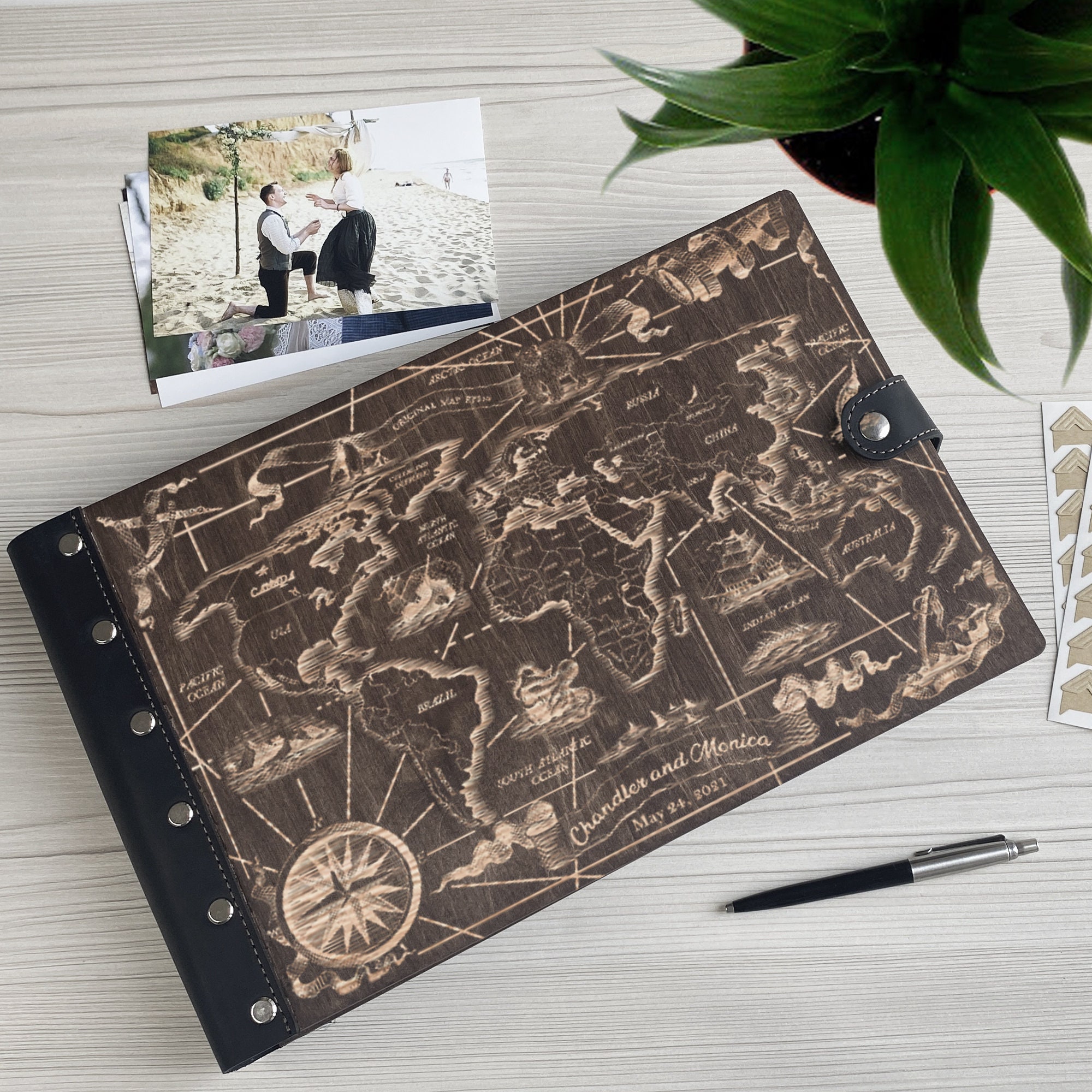 Travel Photo Album Personalized Wood Album Gift for Couple Etsy