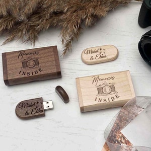 Wooden USB stick Wood USB flash drive engraved with logo or text Personalized gifts engraved usb flash drive Wedding usb box Custom logo box