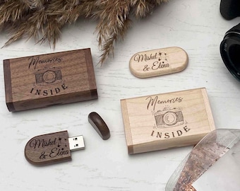 Wooden USB stick Wood USB flash drive engraved with logo or text Personalized gifts engraved usb flash drive Wedding usb box Custom logo box