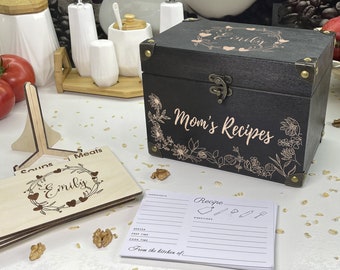 Custom recipe box Wooden recipe dividers Recipe cards 4х6 and 5x7 Gift for mom Housewarming gift Engraved Recipe Box Wedding Shower Décor