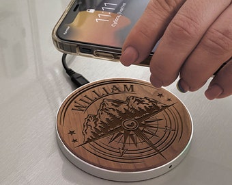 Wooden Wireless Charger AirPots Charger Docking Station tech accessories Gift for men Custom laser engraving Accessories work from home