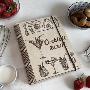 Bar Recipe Book Bartender Gift Personalized Groomsmen Gift for Barmen Blank Personal Notebook Cocktails Recipes Wooden Recipe Book
