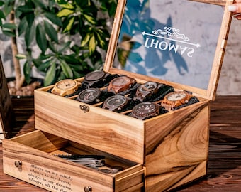 Caja de madera para reloj personalizada, regalo de aniversario para el mejor amigo, papá, regalo para él, regalo del Día del Padre, caja de reloj grabada a medida para hombre.