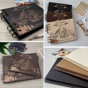 Personalized Travel Scrapbook wooden Album adventure scrapbook ideas Honeymoon Album gift for newlyweds engraved scrapbook travel gifts image 4