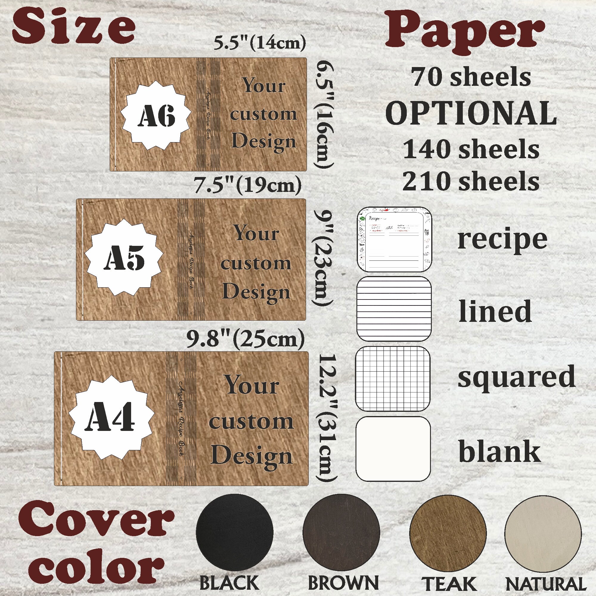 BLOCK of 70 Additional Sheets of Paper for Our Recipe Book and Notebook ...