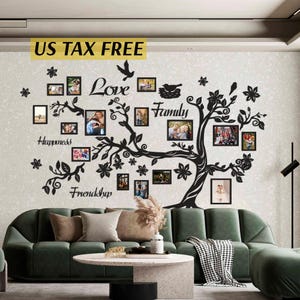 Large Wooden Family Tree with Photo Frames: Easy-to-Install Wall Decorations for Living Room, Bedroom, Hall - A Beautiful Family Keepsake