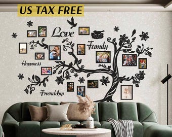 Árbol genealógico grande de madera con marcos de fotos: decoraciones de pared fáciles de instalar para sala, dormitorio y recibidor. Un hermoso recuerdo familiar.