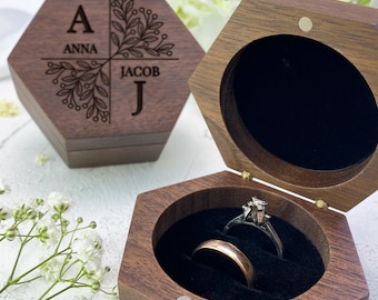 Slim engagement ring box from wood. Custom anniversary gifts for her. Proposal ring box with personal engraving