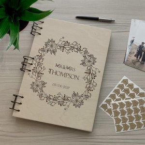 Wedding Photo Album, Wreath Photo Album, Wood Photo Album, Rustic Photo Album, Custom Wedding Album, Wooden Photobook, Wedding Gift Ideas