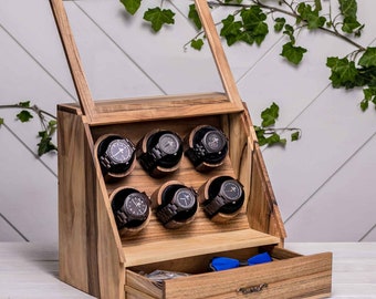 Personalized Walnut Wood Watch Box, Glass Lid Valet, Anniversary Gift