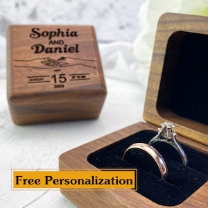 Personalized Engraved Wooden Ring Box: Custom Wood Ring Box Holder for Wedding, Anniversary, and Proposal Rings