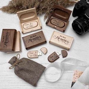 Custom memory Wooden USB Flash drive personalized Engraved box, Walnut and Maple, Wooden gifts for husband him her, Free text design