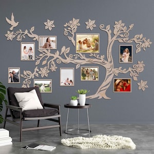 Large Wooden Family Tree With Photo Frames: Easy-to-install Wall ...