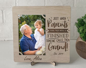 Personalized Grandparent Photo Frame, Engraved Birch Wood, 5x7