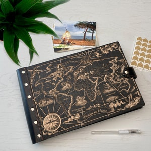 Travel Scrapbook Album Verjaardagscadeau Wanderlust Cadeau voor paar Wereldkaart Album Laat de avonturen beginnen Aangepast album Geheugenboek