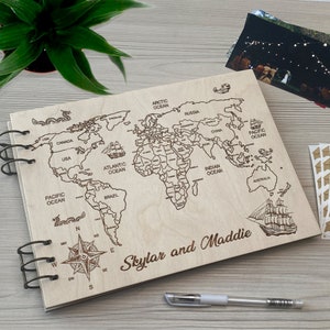 Álbum de recortes de viaje, regalo de aniversario, regalo de pasión por los viajes para parejas, álbum de mapas del mundo, ¡Que comiencen las aventuras! Álbum personalizado, libro de recuerdos