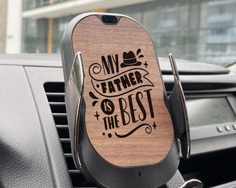 Wooden Air Vent Wireless Charger Car Phone Holder | Personalized Gift for Boyfriend