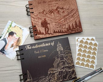 Our Adventure Book – Personalized Travel Photo Album with Mountains, Wedding Guest Book, Scrapbook Journal, Sketchbook Gift