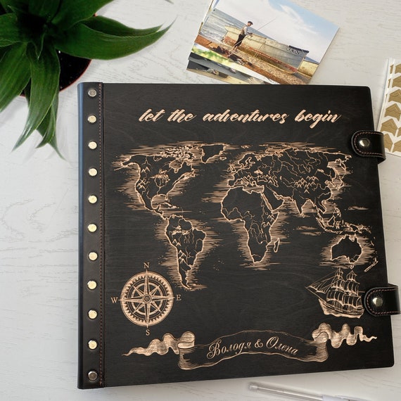 Wood Travel Adventure Scrapbook Gift for Newlyweds Travel Gifts 1st  Anniversary Gift Personalized Travel Journal Adventure Photo Book 