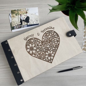 Personalized Gift for Couple 5th Anniversary Guest Book Custom Wedding Photo Album Wooden Binder Gift for Her Wife Birthday Gift Engagement