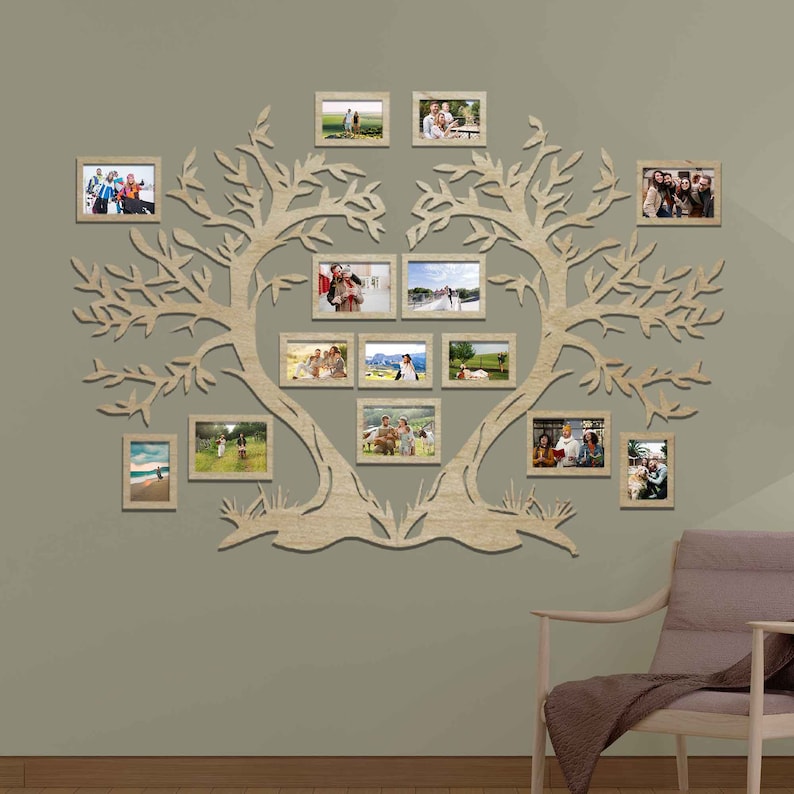 Wooden Family Tree With Photo Frames, Family Tree Art, Large Tree of ...