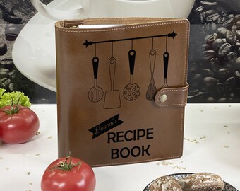 Customized Binder Rings Recipe Book, Leather Binder Cooking Journal, Custom Leather Recipe Notebook